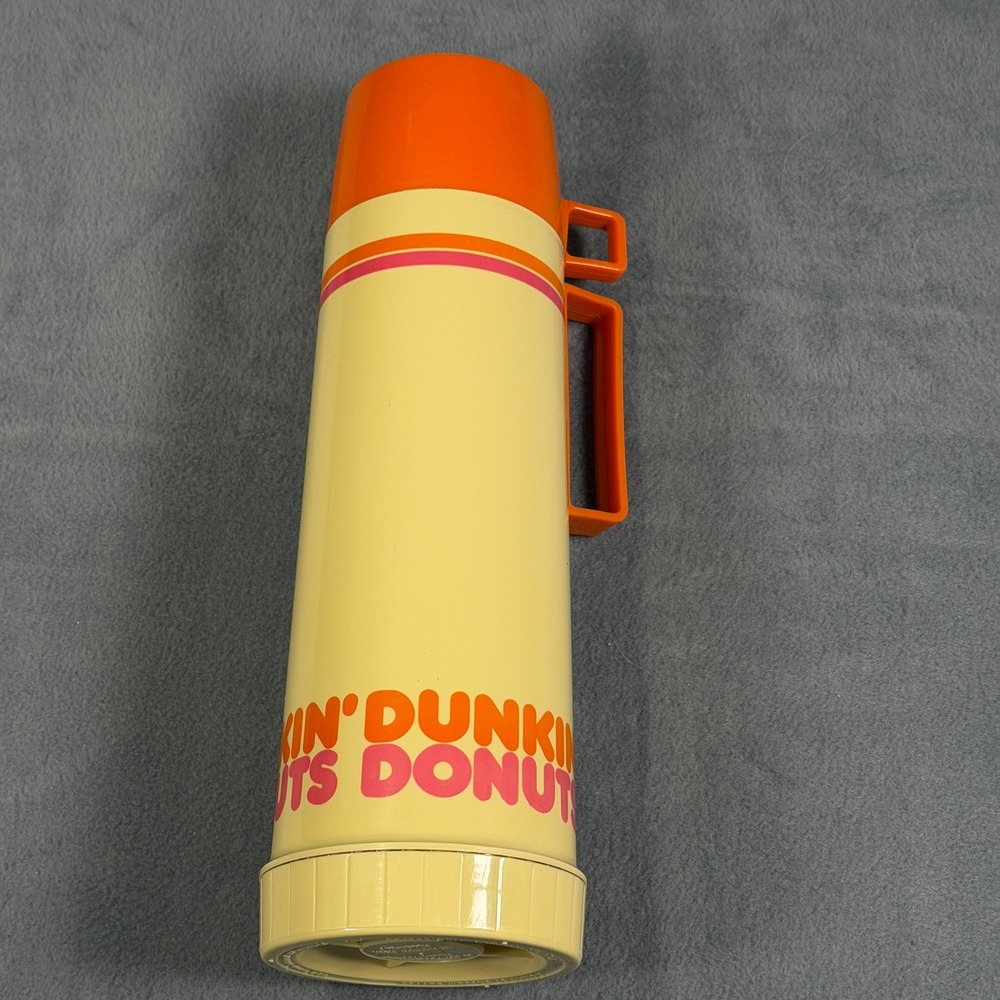 Vintage 80s Dunkin Donuts Thermos King-Seeley 1 Quart Vacuum Bottle Orange Pink - Picture 5 of 9